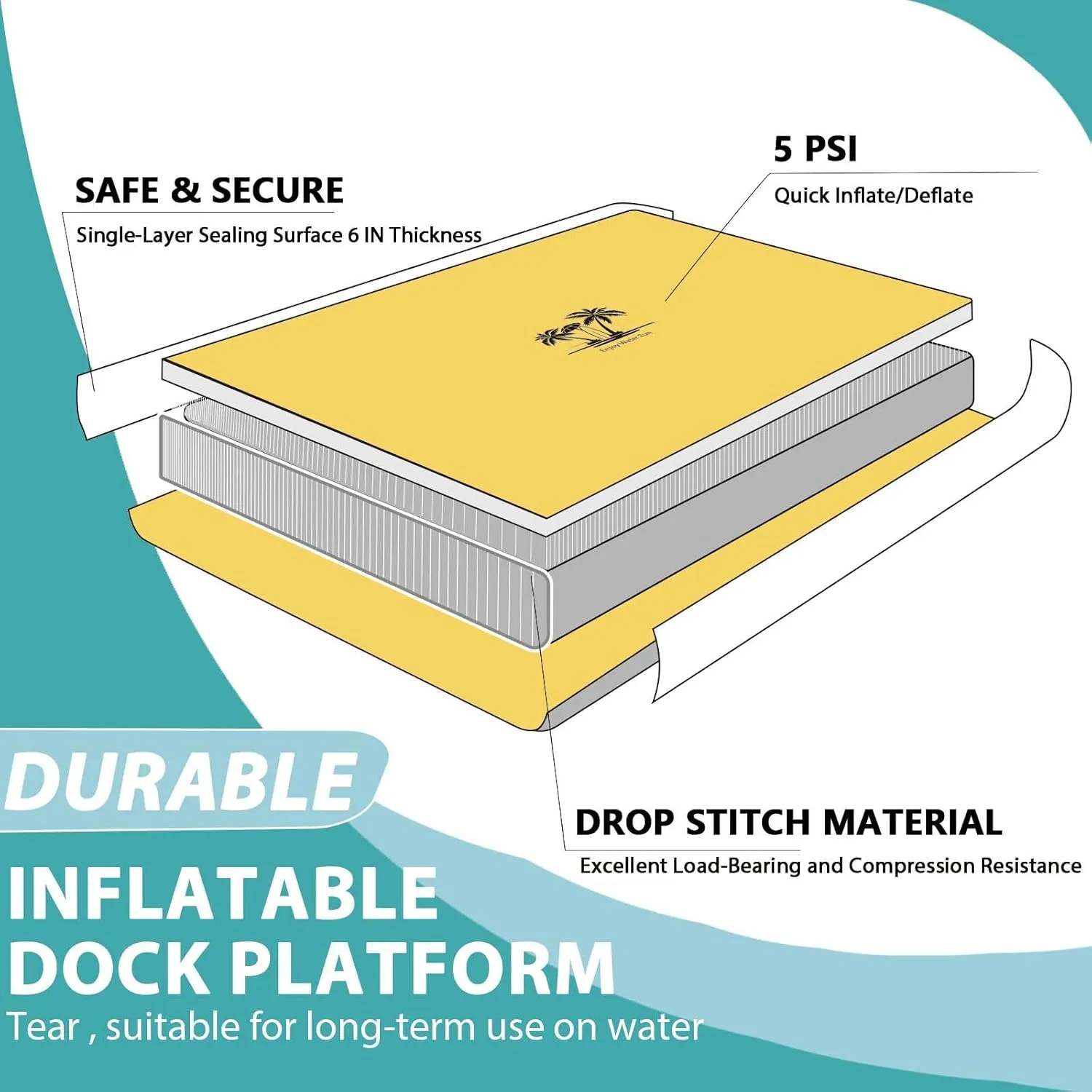 Inflatable Floating Dock, Floating Island Raft with Water Ramp for Dogs, Inflatable Dog Float, Multi-Person Air Dock Platform for Lakes, Pools, and Oceans, 6FT/ 8FT/ 10FT