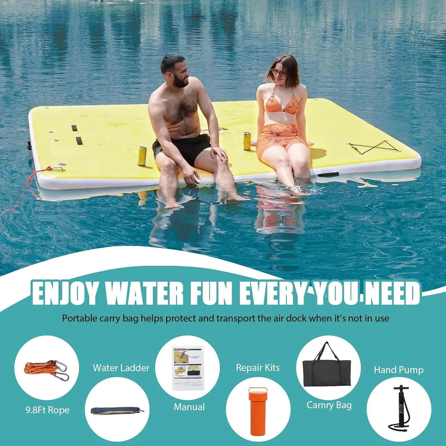 Inflatable Floating Dock, Floating Island Raft with Water Ramp for Dogs, Inflatable Dog Float, Multi-Person Air Dock Platform for Lakes, Pools, and Oceans, 6FT/ 8FT/ 10FT