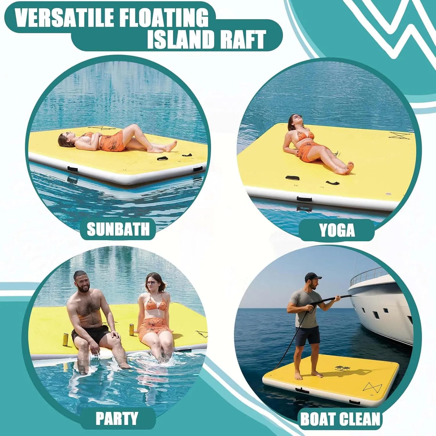 Inflatable Floating Dock, Floating Island Raft with Water Ramp for Dogs, Inflatable Dog Float, Multi-Person Air Dock Platform for Lakes, Pools, and Oceans, 6FT/ 8FT/ 10FT