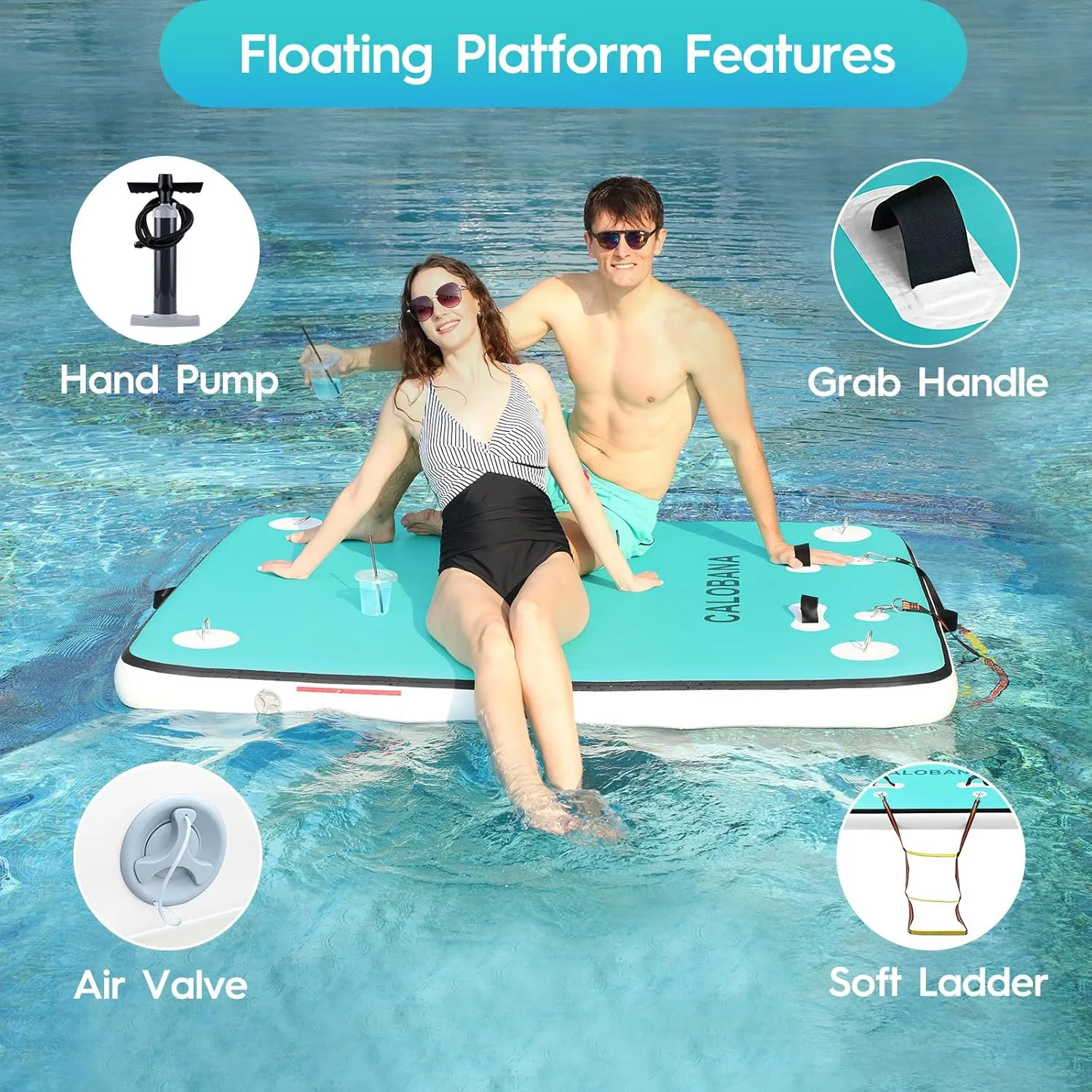 Inflatable Floating Dock, Lake Floats for Adults Floating Raft Water Platform with Detachable Ladder for Lake