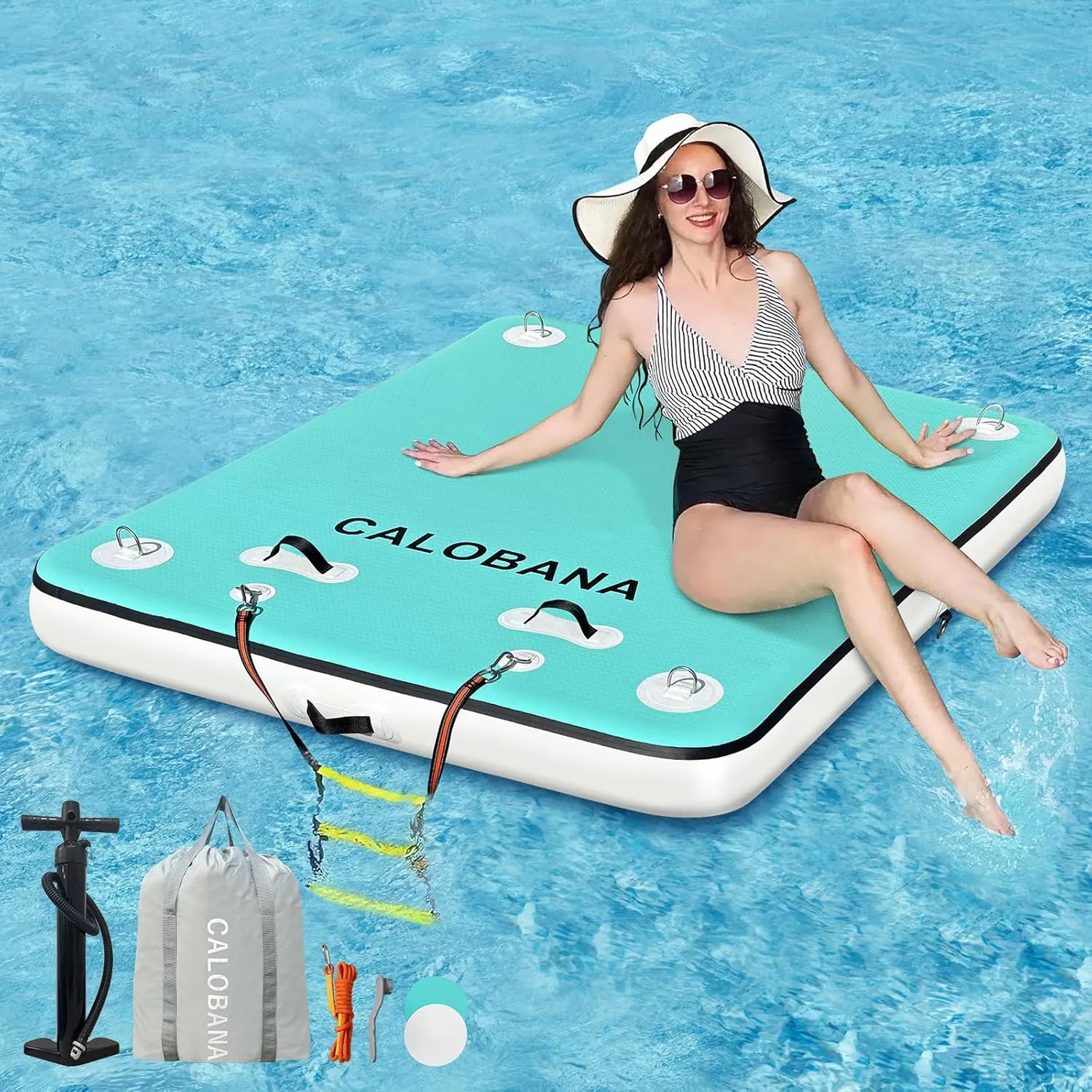 Inflatable Floating Dock, Lake Floats for Adults Floating Raft Water Platform with Detachable Ladder for Lake