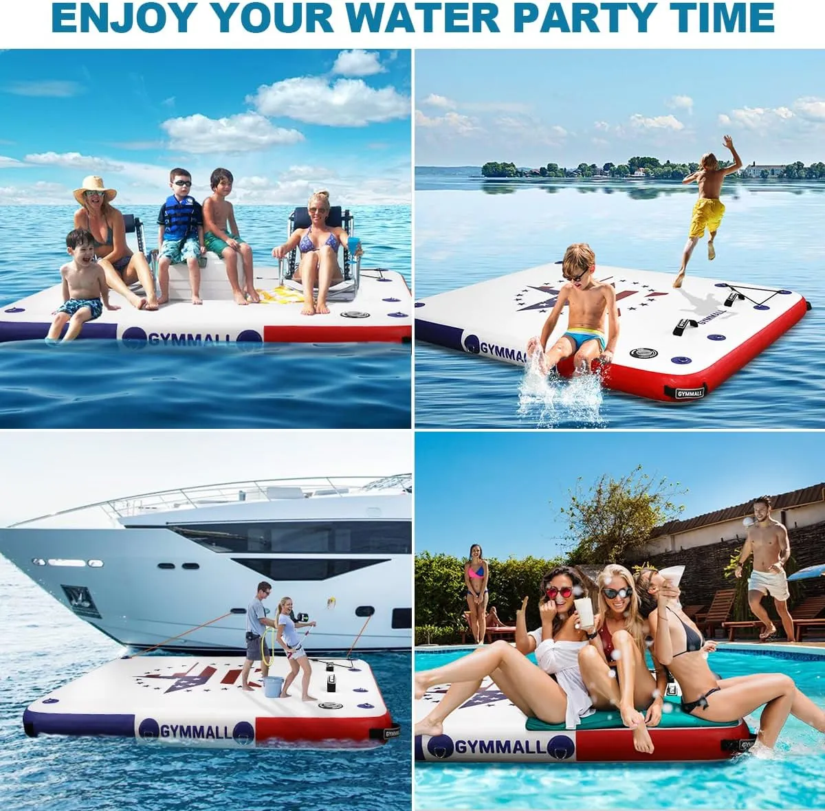 Inflatable Floating Dock Platform, 5FT/ 6FT/ 8FT/ 10FT/ 12FT Air Dock Platform Floating Island Raft with None-Slip Surface, 6in Thick Water Floating Dock Mat for Swimming Pool Lake Beach Ocean