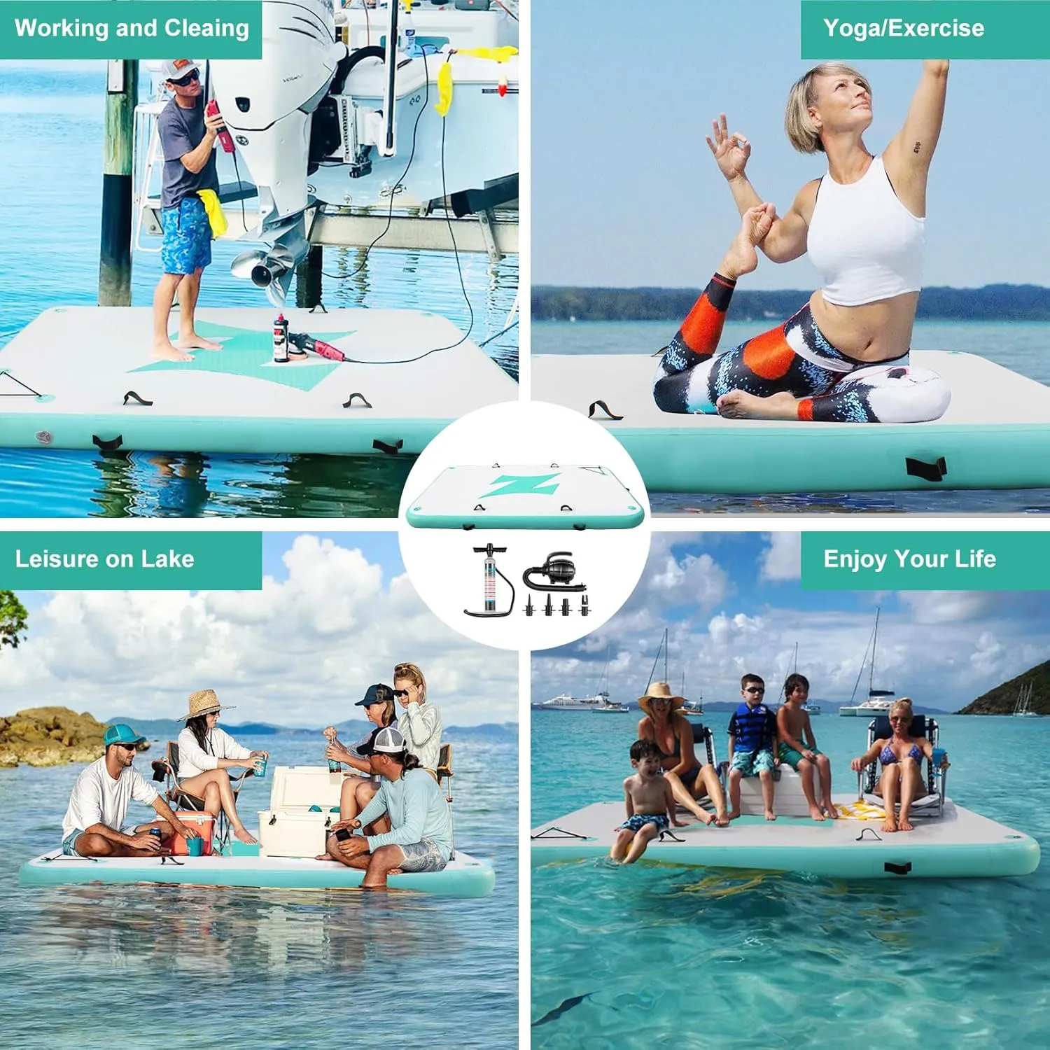 Inflatable Floating Dock Platform, Floating Island for Lake, 6 inch Thickness, Enlarged & Non-Slip Inflatable Dock Kit for River/Pool/Beach/Ocean, Water Mat Swim Raft for Adults Kids Dogs