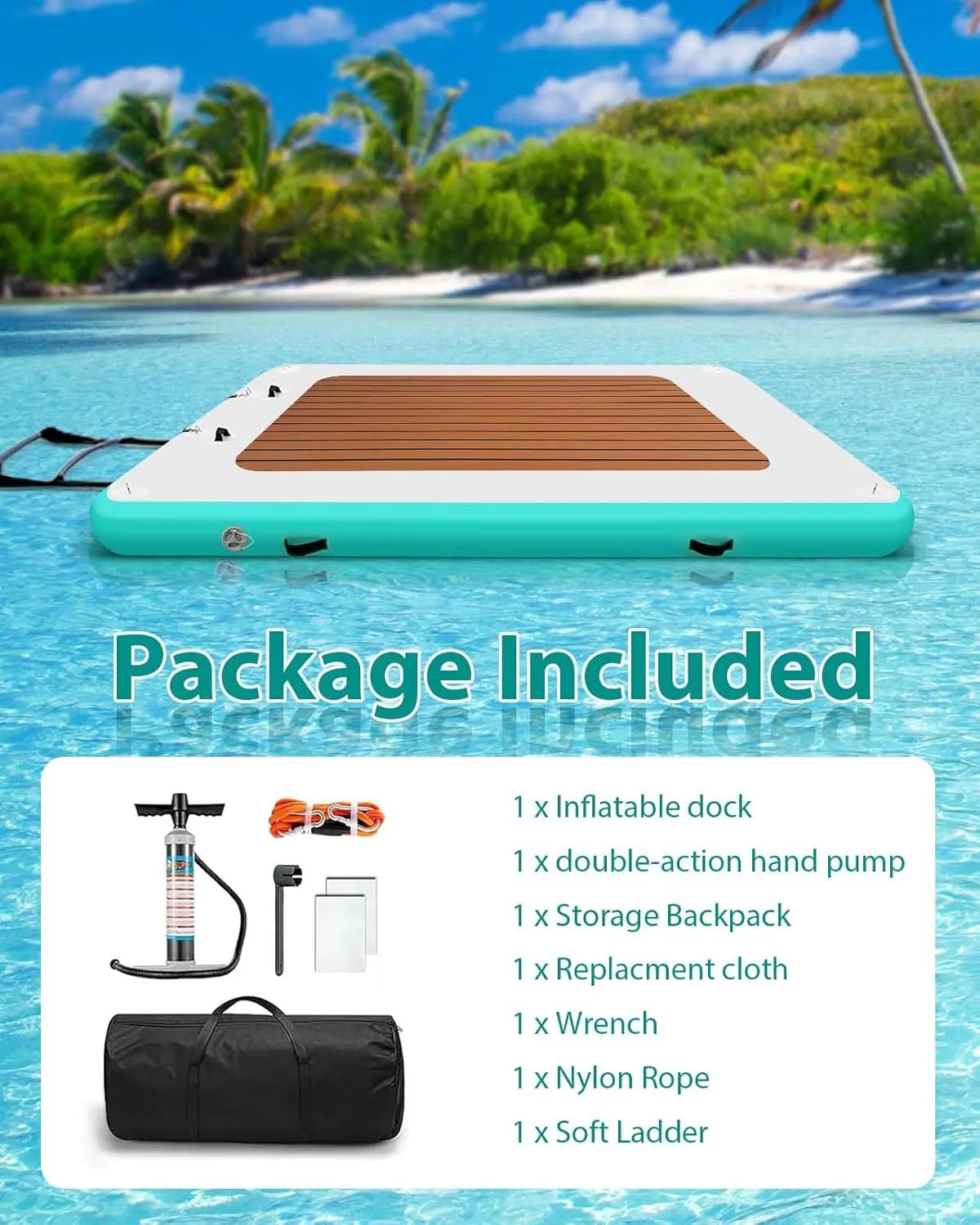 Inflatable Floating Dock Platform for Lake Sea Swimming Pool Water Boat 6.6ft/8.2ft/10ft/12ft Raft Island Floats with Storage Bag