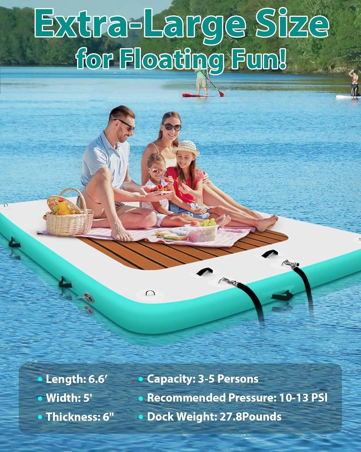 Inflatable Floating Dock Platform for Lake Sea Swimming Pool Water Boat 6.6ft/8.2ft/10ft/12ft Raft Island Floats with Storage Bag