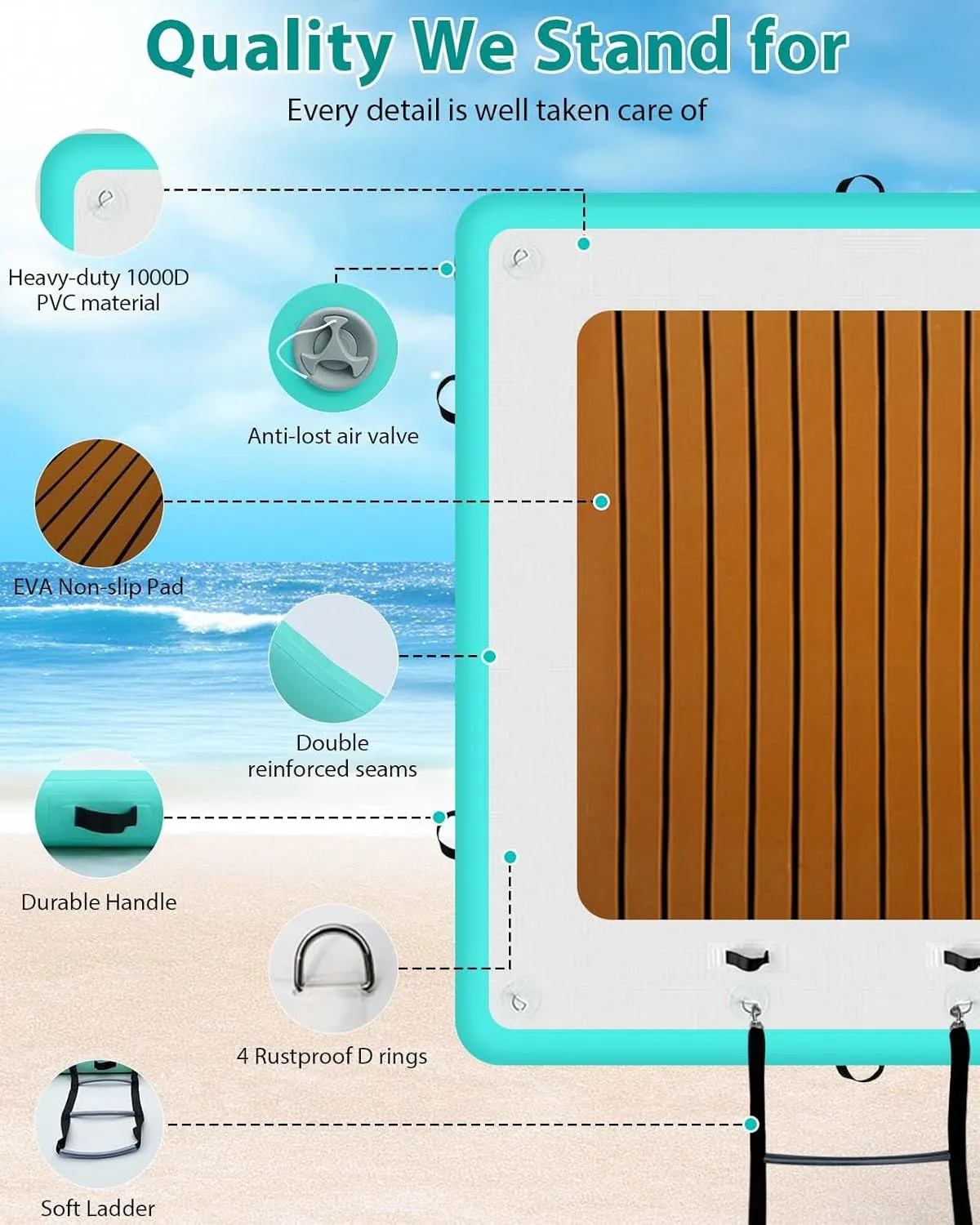 Inflatable Floating Dock Platform for Lake Sea Swimming Pool Water Boat 6.6ft/8.2ft/10ft/12ft Raft Island Floats with Storage Bag