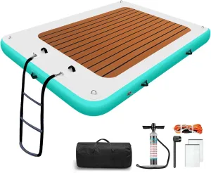 Inflatable Floating Dock Platform for Lake Sea Swimming Pool Water Boat 6.6ft/8.2ft/10ft/12ft Raft Island Floats with Storage Bag