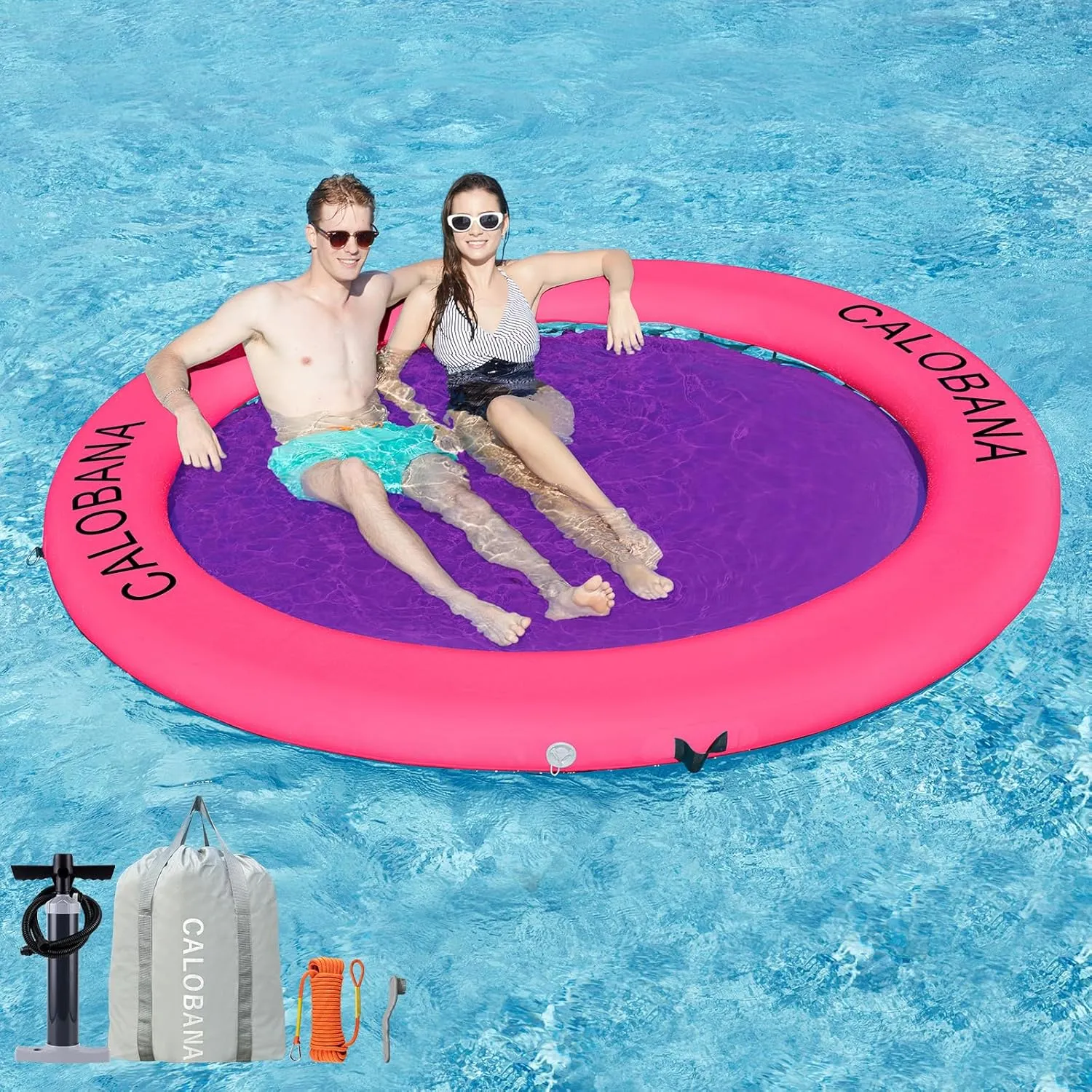 Inflatable Floating Dock Platform, Multi-People Round Water Hammock lsland Raft Tanning Float with Carrying Bag for Pool Lake Beach Party
