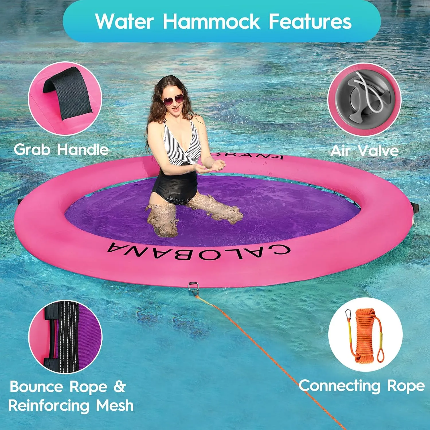 Inflatable Floating Dock Platform, Multi-People Round Water Hammock lsland Raft Tanning Float with Carrying Bag for Pool Lake Beach Party