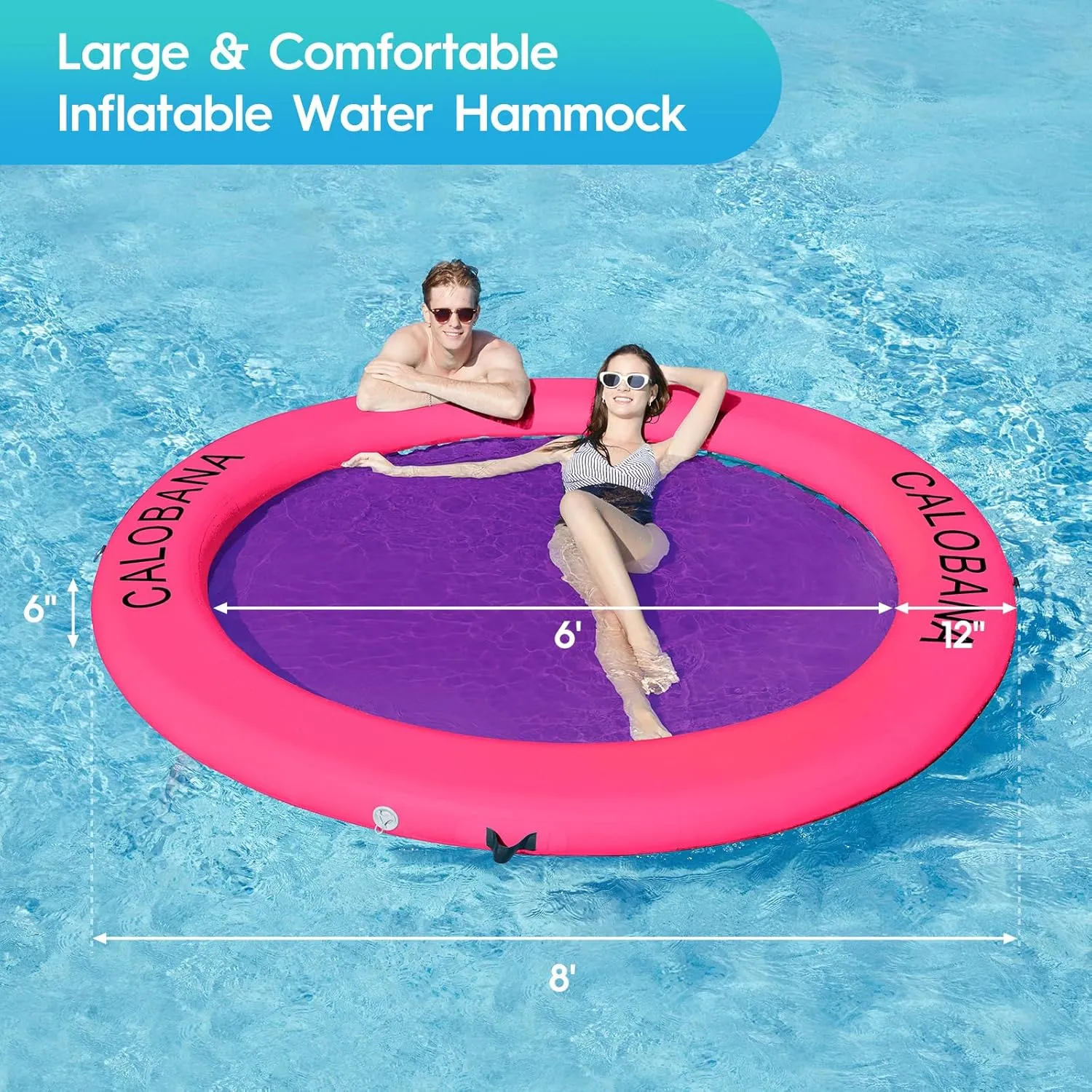 Inflatable Floating Dock Platform, Multi-People Round Water Hammock lsland Raft Tanning Float with Carrying Bag for Pool Lake Beach Party