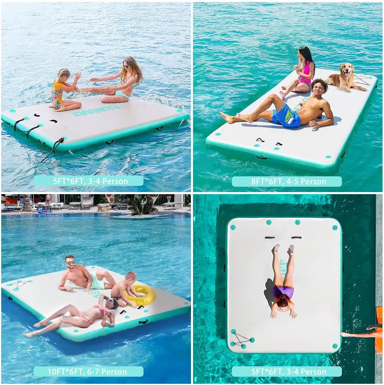 Inflatable Floating Dock,Inflatable Dock Platform,6/8/10ft Air Dock Platform Floating Island Raft,Non-Slip Air Dock Platform with Detachable Ladder for Pool Beach Ocean