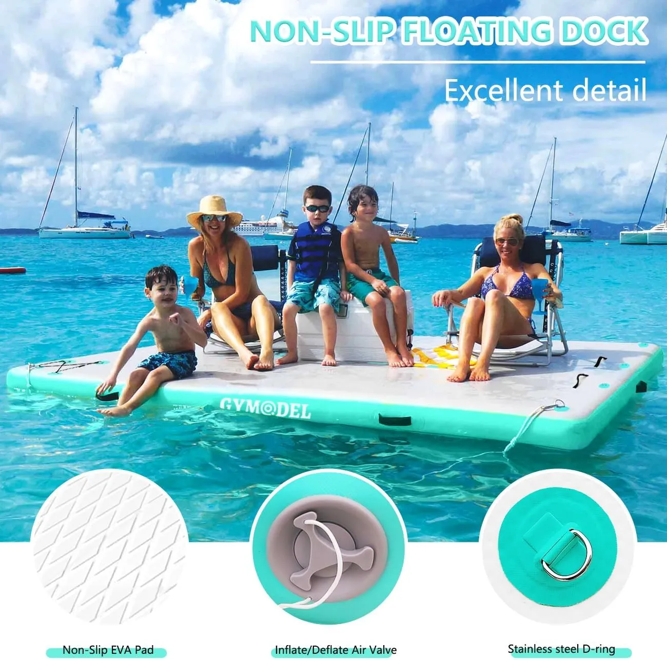 Inflatable Floating Dock,Inflatable Dock Platform,6/8/10ft Air Dock Platform Floating Island Raft,Non-Slip Air Dock Platform with Detachable Ladder for Pool Beach Ocean