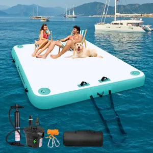 Inflatable Floating Docks for Lake (12 X 6.5 Ft /10 X 6.5Ft /8 X 6.5Ft) Inflatable Floating Dock with Rechargeable Air Pump Floating Platform for Pool Beach Ocean Lake Floating Dock Inflatable Rafts