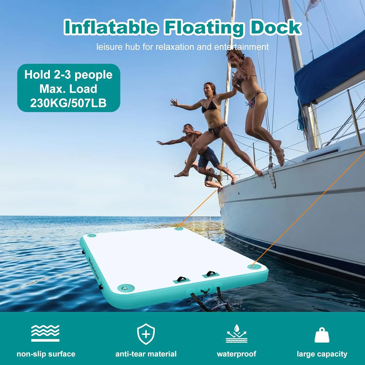 Inflatable Floating Docks for Lake (12 X 6.5 Ft /10 X 6.5Ft /8 X 6.5Ft) Inflatable Floating Dock with Rechargeable Air Pump Floating Platform for Pool Beach Ocean Lake Floating Dock Inflatable Rafts