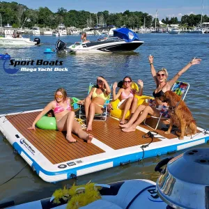 Inflatable Sport Boats Mega Yacht Dock 10' x 10' Inflatable Water Platform Dock with Bumper Rails