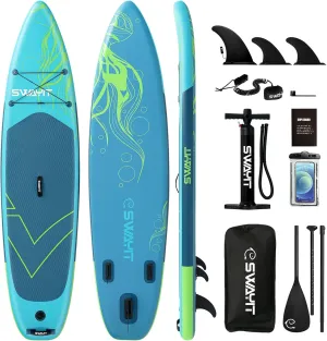 Inflatable Stand Up Paddle Board – Durable SUP with Adjustable Paddle,Dual Action Pump, Carry Bag, Ankle Leash, Non-Slip EVA Deck – All Skill Levels