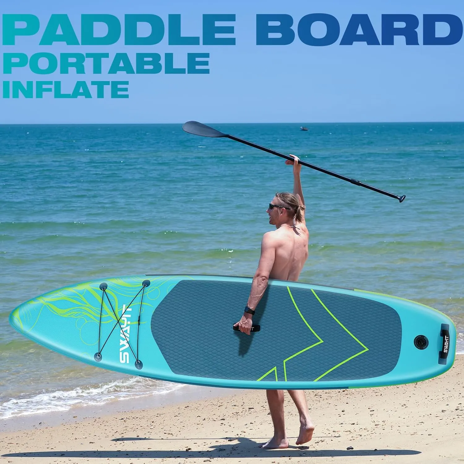 Inflatable Stand Up Paddle Board – Durable SUP with Adjustable Paddle,Dual Action Pump, Carry Bag, Ankle Leash, Non-Slip EVA Deck – All Skill Levels