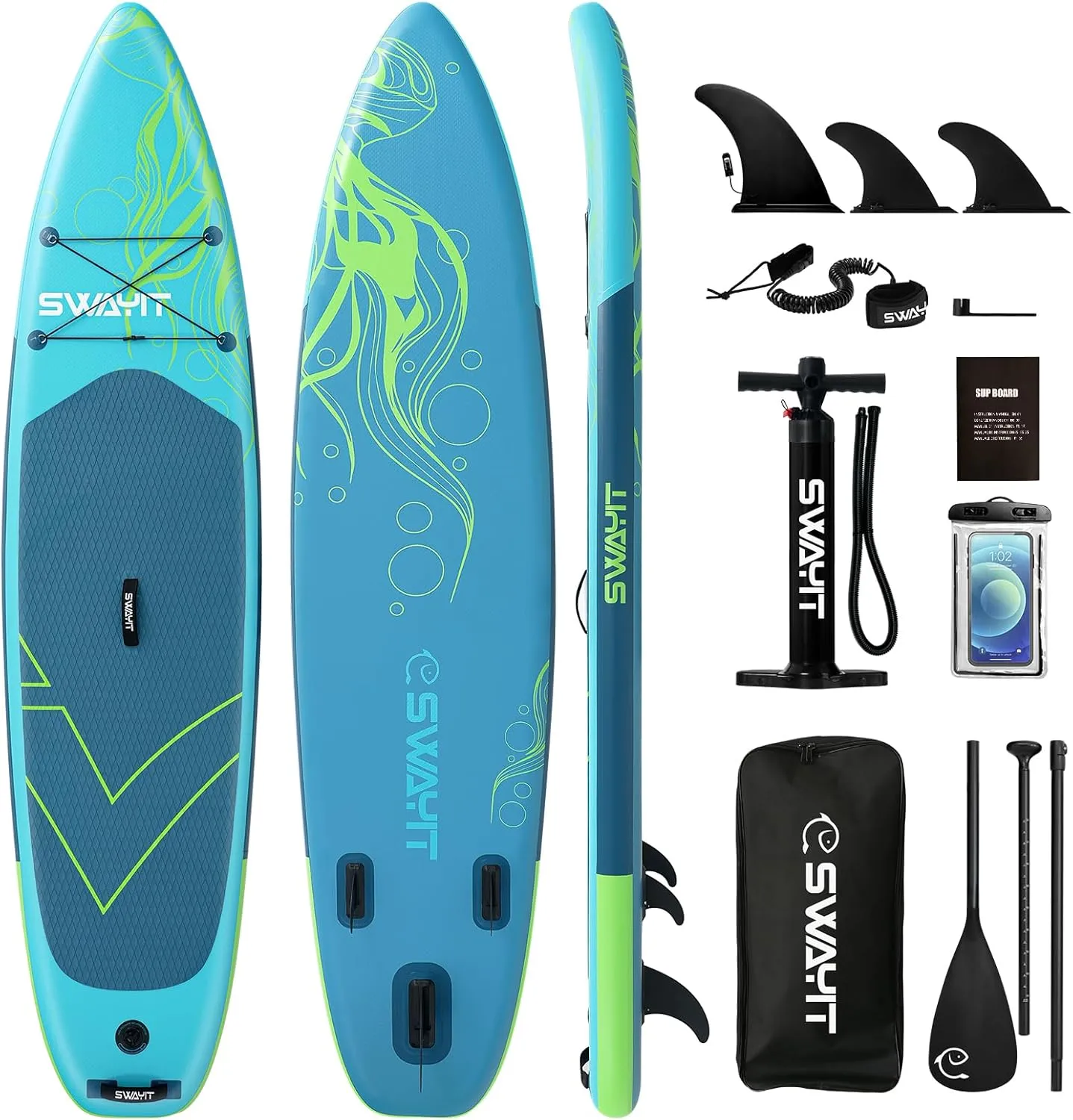 Inflatable Stand Up Paddle Board – Durable SUP with Adjustable Paddle,Dual Action Pump, Carry Bag, Ankle Leash, Non-Slip EVA Deck – All Skill Levels