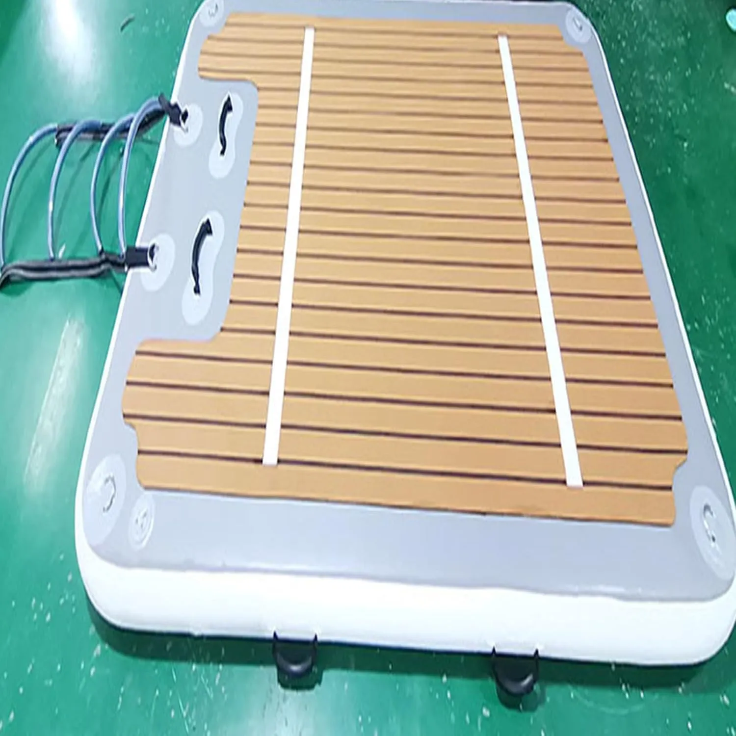 Inflatable Water Fishing Floating Platform, Floating Row Bed, Sea Floating Brushed Wood Grain Air Cushion Inflatable Gymnastics Mat,3 * 3m/9.8 * 9.8ft