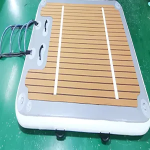 Inflatable Water Fishing Floating Platform, Floating Row Bed, Sea Floating Brushed Wood Grain Air Cushion Inflatable Gymnastics Mat,3 * 3m/9.8 * 9.8ft