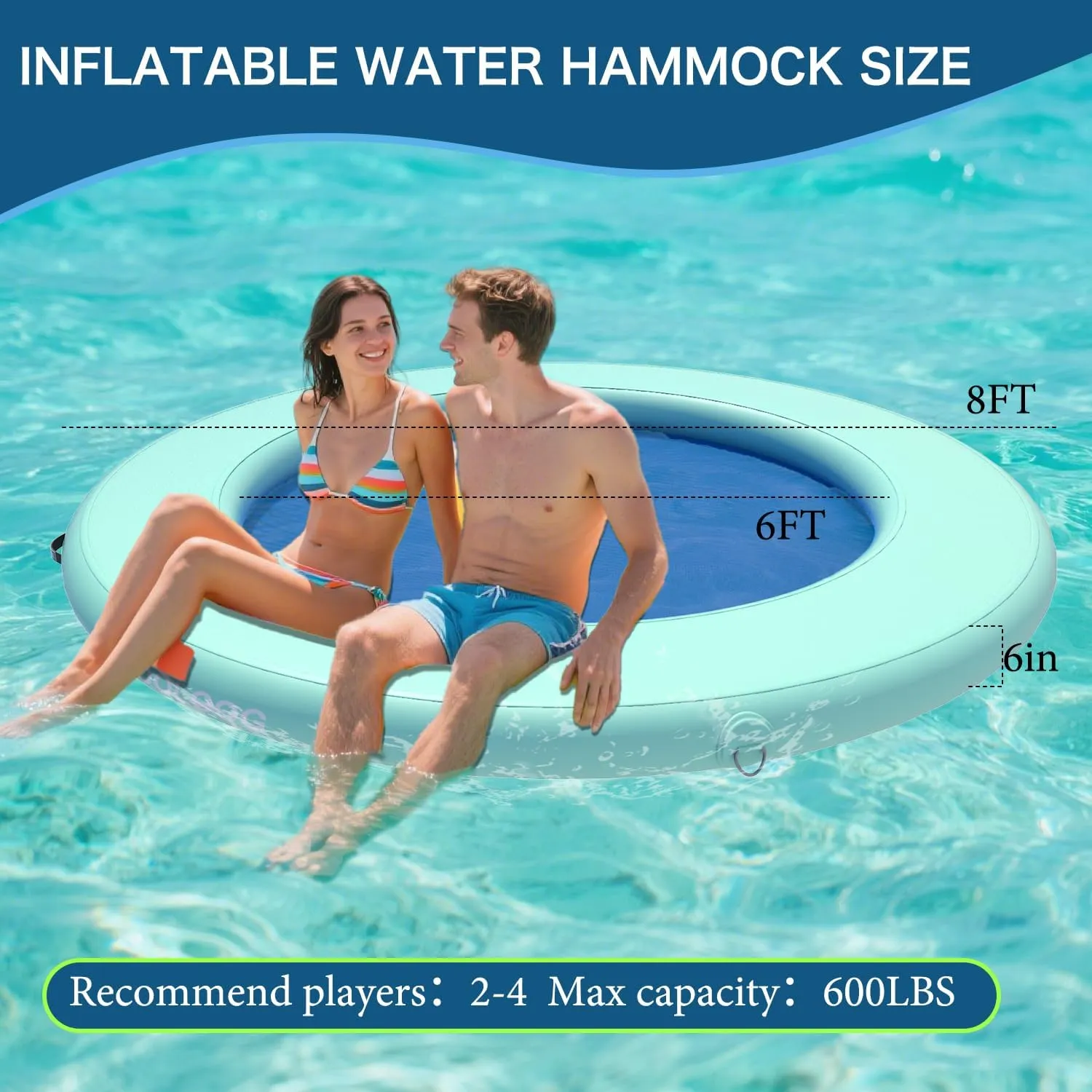 Inflatable Water Hammock 3.6/6/8FT Round Float Ring, Adults Heavy Duty River Inflatable Stable Platform Raft Water Floating Docks Mat for Lake and Pool