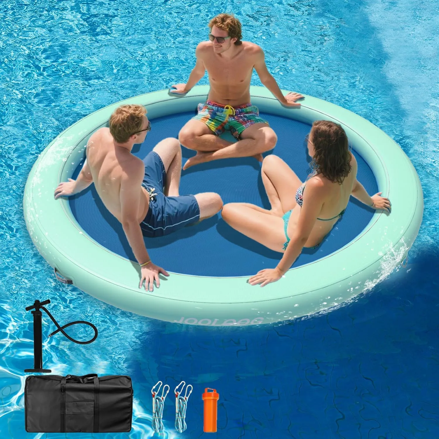 Inflatable Water Hammock 3.6/6/8FT Round Float Ring, Adults Heavy Duty River Inflatable Stable Platform Raft Water Floating Docks Mat for Lake and Pool