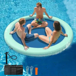 Inflatable Water Hammock 3.6/6/8FT Round Float Ring, Adults Heavy Duty River Inflatable Stable Platform Raft Water Floating Docks Mat for Lake and Pool