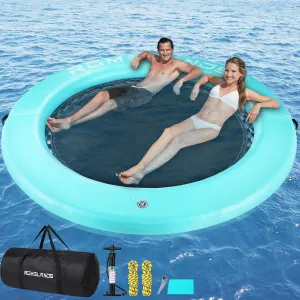 Inflatable Water Hammock, 8FT Round Floating Dock Float Ring for Summer Party, Float Raft Platform for Lakes, Pools, Oceans