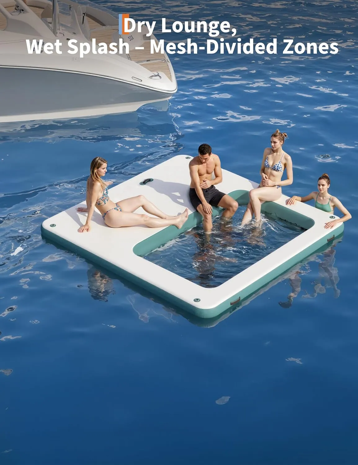 Inflatable Water Hammock Floating Dock Mesh, 10FT/8FT Sunchill Float Ring Heavy Duty River Floats Lake Raft for Tanning Pool Float Island Platform Pad Mat Party