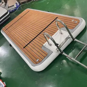 Inflatable Water Mat, EVA Wood Grain Non-Slip Mat, Floating Platform for Yachts, Inflatable Pontoon,2 * 6m/6.6 * 19.7ft