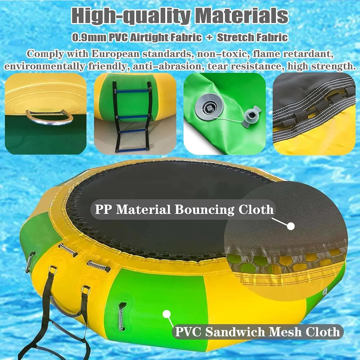 Inflatable Water Trampoline, 10ft/13ft/16ft Recreational Water Bounce Trampoline with Electric Inflator, Portable Bounce Swim Platform with Slide, Pool Lake, Water Sports Toys