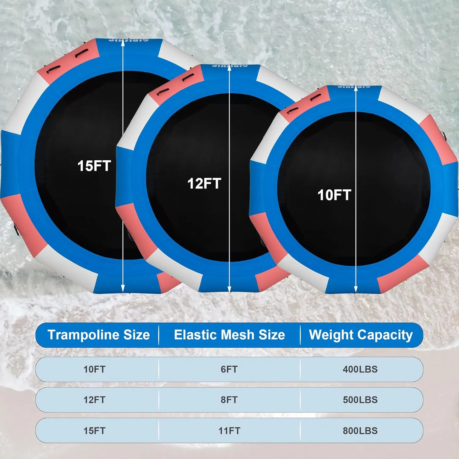 Inflatable Water Trampoline, 8/10/12/15FT Floating Lake Trampoline for Adults Portable Bounce Swim Platform for Lake, Pools with Pump and Rope Ladder
