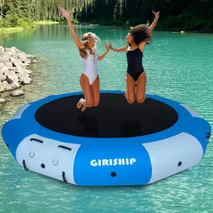 Inflatable Water Trampoline, 8/10/12/15FT Floating Lake Trampoline for Adults Portable Bounce Swim Platform for Lake, Pools with Pump and Rope Ladder