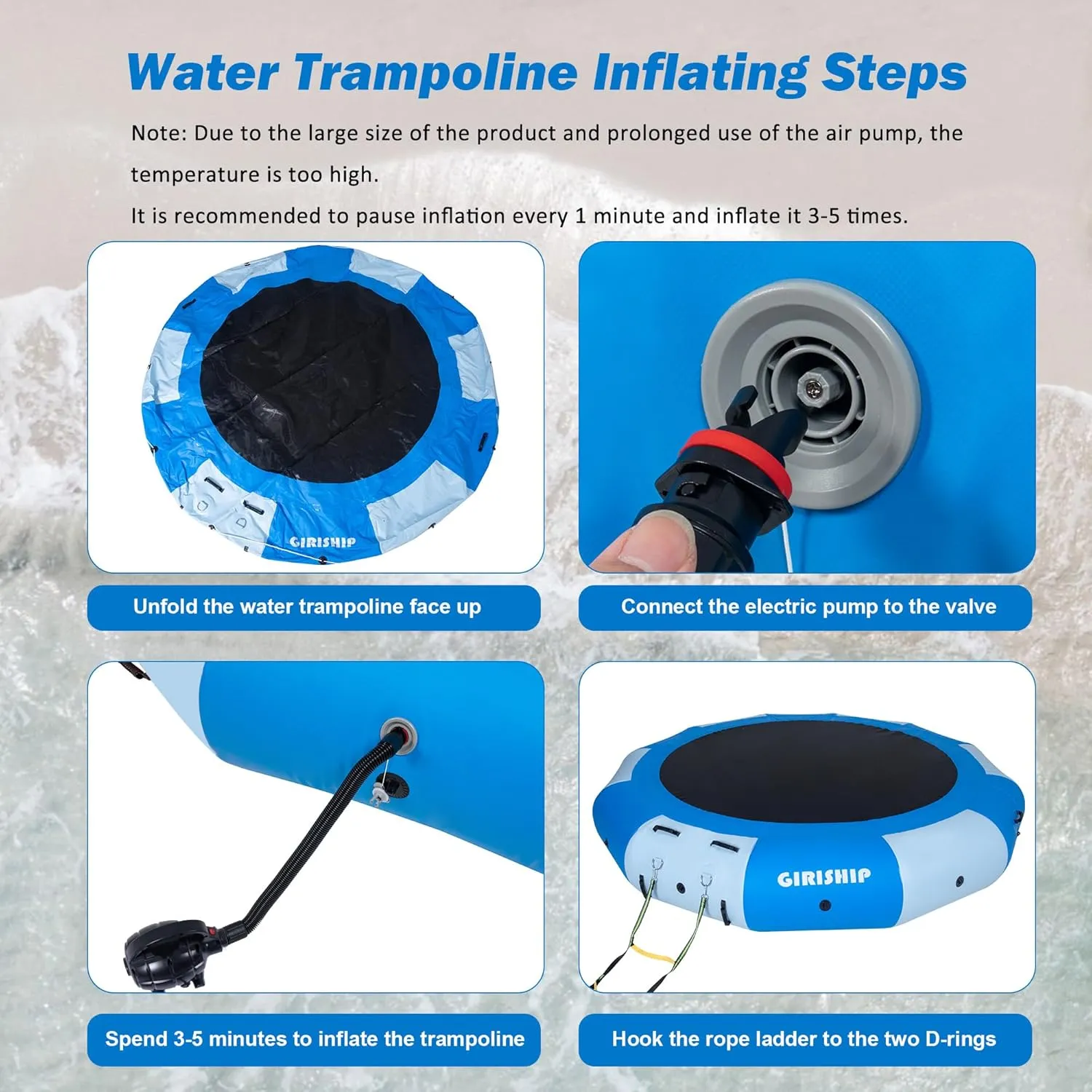 Inflatable Water Trampoline, 8/10/12/15FT Floating Lake Trampoline for Adults Portable Bounce Swim Platform for Lake, Pools with Pump and Rope Ladder