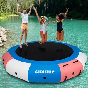 Inflatable Water Trampoline, 8/10/12/15FT Floating Lake Trampoline for Adults Portable Bounce Swim Platform for Lake, Pools with Pump and Rope Ladder