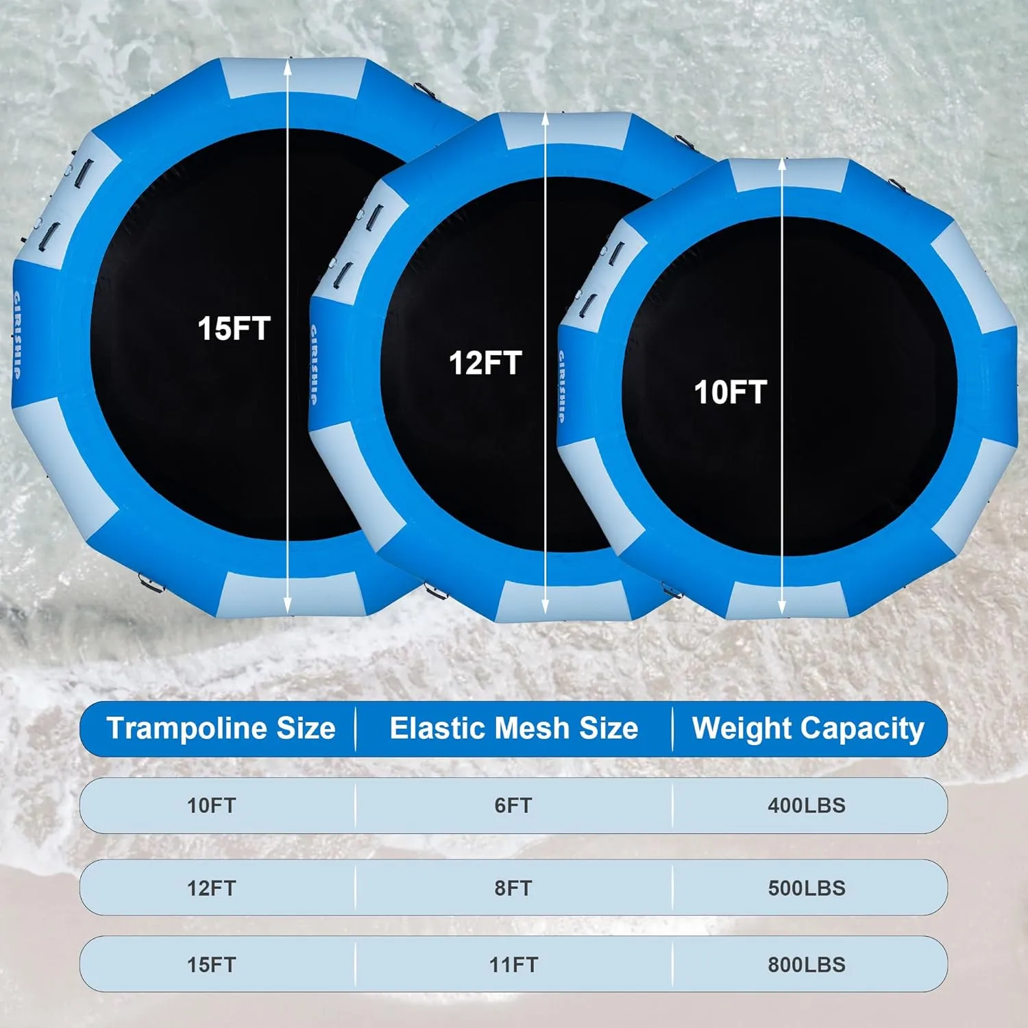 Inflatable Water Trampoline, 8/10/12/15FT Floating Lake Trampoline for Adults Portable Bounce Swim Platform for Lake, Pools with Pump and Rope Ladder