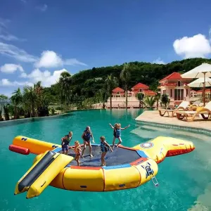Inflatable Water Trampoline Bouncing Splash Pad with Rope Ladder, Slide and Jumping Bag for Lakes, Swimming Pools, Suitable for Adults (16.4Ft)