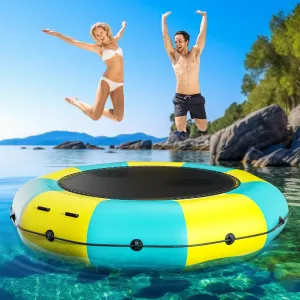 Inflatable Water Trampoline for Lake, 6FT/10FT/12FT/15FT Recreational Floating Water Bouncer with 500W Electric Inflator & Rope Ladder, Kids Adults Portable Pool Trampoline Swim Platform