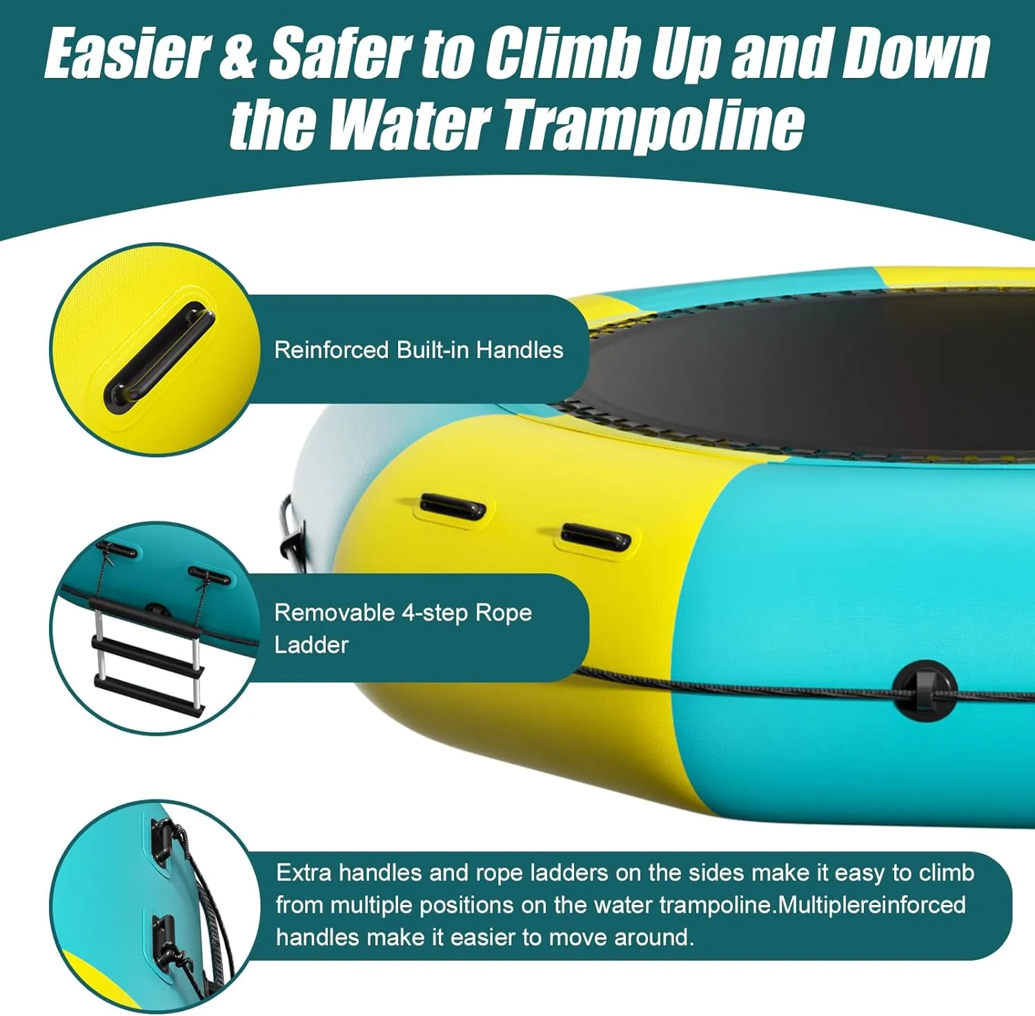 Inflatable Water Trampoline for Lake, 6FT/10FT/12FT/15FT Recreational Floating Water Bouncer with 500W Electric Inflator & Rope Ladder, Kids Adults Portable Pool Trampoline Swim Platform