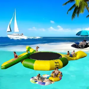 Inflatable Water Trampoline for Lake Pool Ocean，Floating Trampoline for Adults and Kids, Portable Bounce Swimming Platform for Lakes, Pools with Pump and Rope Ladder Water Park