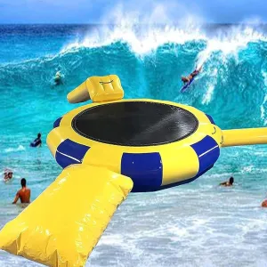 Inflatable Water Trampoline for Lake,10Ft 13Ft 16.4Ft Recreational Water Bouncer/Floating Trampoline Water Park with Slide/Tube and Bounce Bag for Adults/Kids