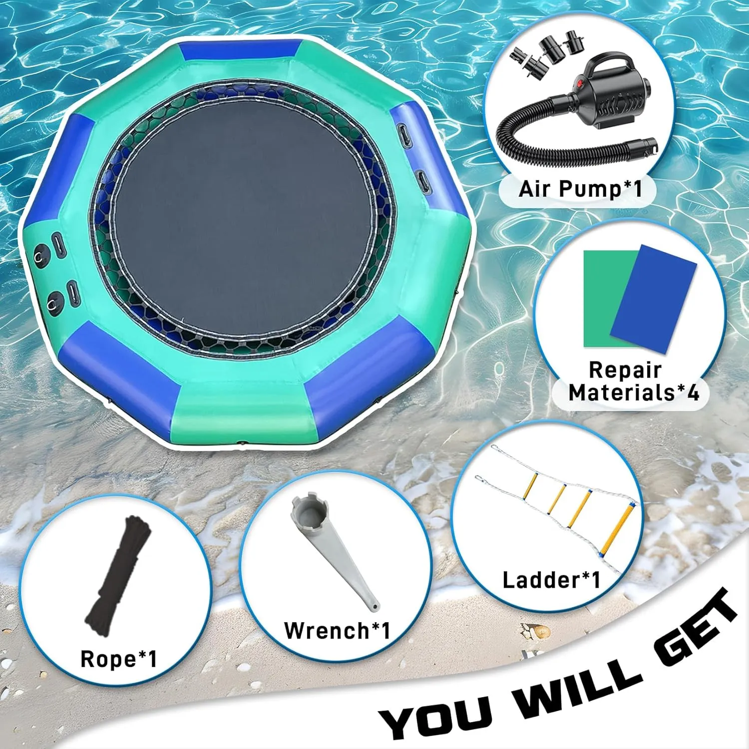 Inflatable Water Trampoline for Lake,10FT/12FT Floating Water Trampoline for Adults Portable Bounce Swim Platform with Electric Pump and Rope Ladder