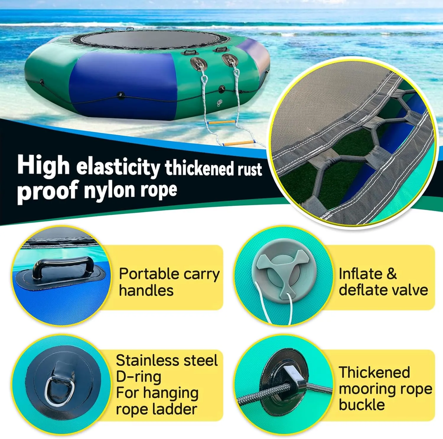 Inflatable Water Trampoline for Lake,10FT/12FT Floating Water Trampoline for Adults Portable Bounce Swim Platform with Electric Pump and Rope Ladder