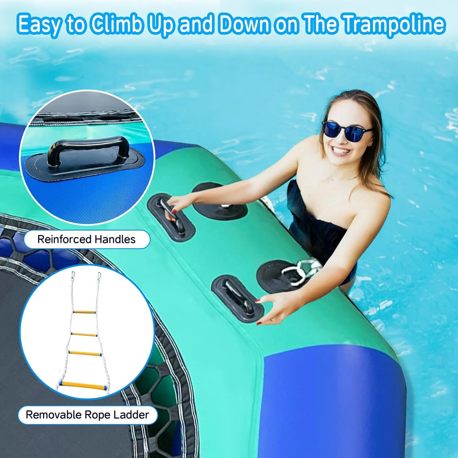 Inflatable Water Trampoline for Lake,10FT/12FT Floating Water Trampoline for Adults Portable Bounce Swim Platform with Electric Pump and Rope Ladder