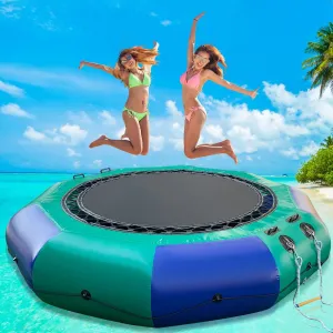 Inflatable Water Trampoline for Lake,10FT/12FT Floating Water Trampoline for Adults Portable Bounce Swim Platform with Electric Pump and Rope Ladder