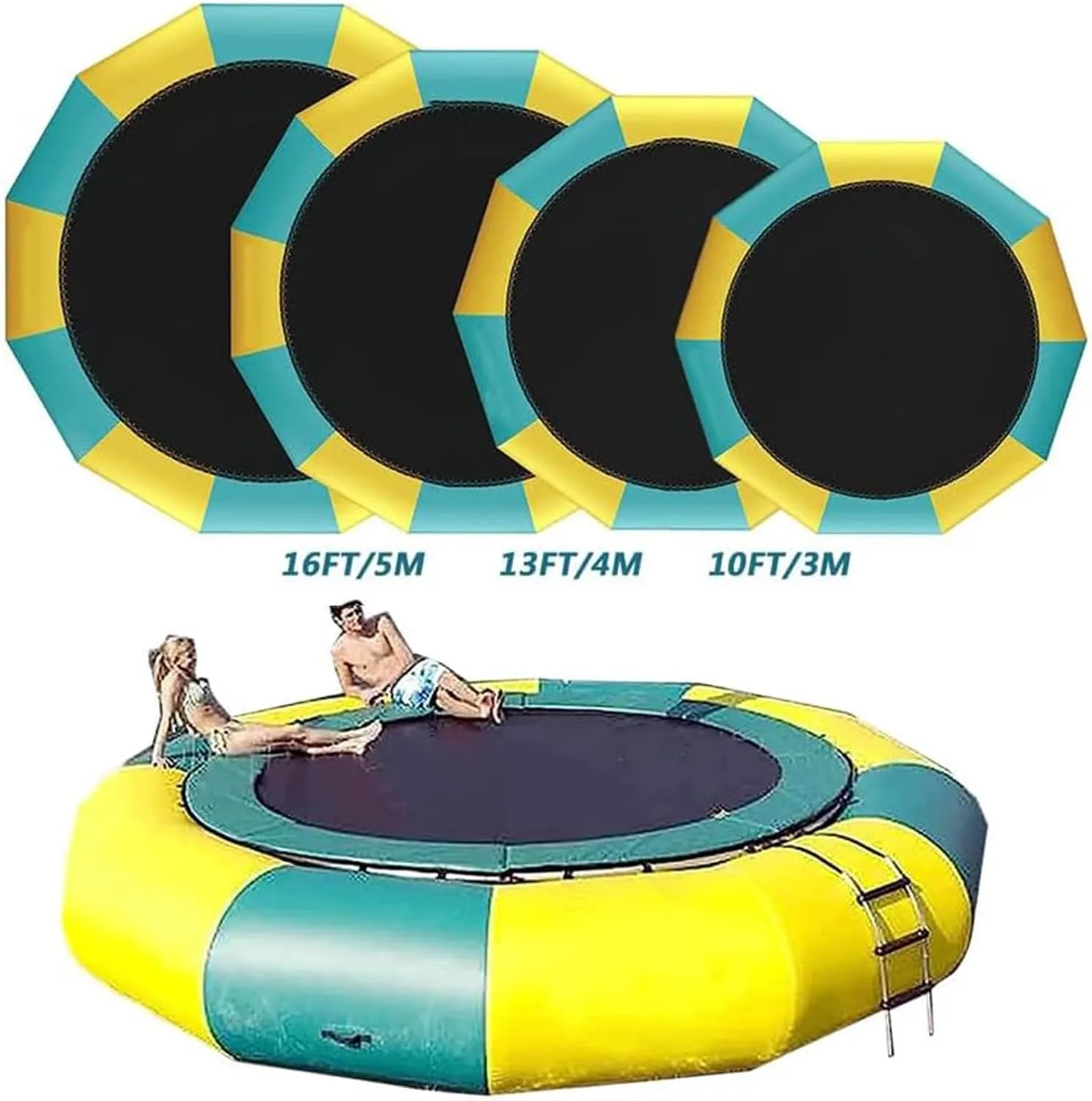 Inflatable Water Trampoline, PVC Leisure Water Bouncer, Portable Bouncing Swimming Platform with Inflatable Water Slide, Water Sports Toy for Lakes, Swimming