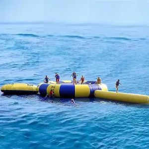 Inflatable Water Trampoline with Bouncing Slide Four-Piece Set,Summer Amusement Park Jump Floating Toys Inflatable Air Trampoline on Lake,13ft
