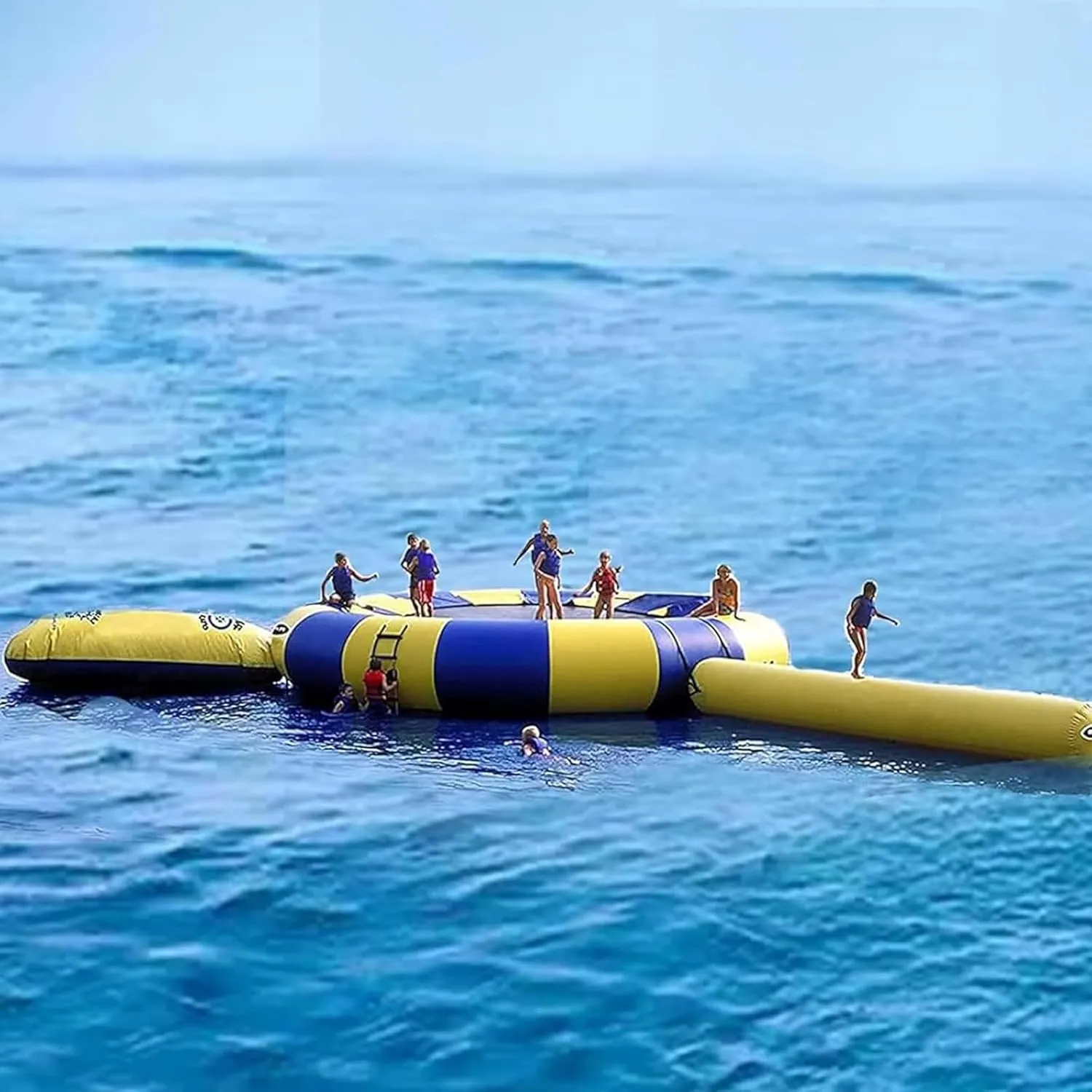 Inflatable Water Trampoline with Bouncing Slide Four-Piece Set,Summer Amusement Park Jump Floating Toys Inflatable Air Trampoline on Lake,13ft