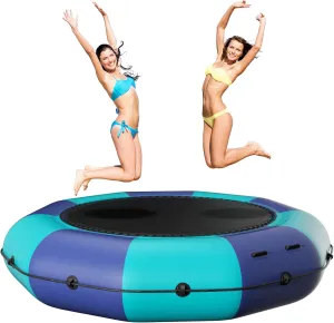 Inflatable Water Trampoline,10Ft/12Ft/15Ft Recreational Water Bouncer,Floating Water Trampoline with 500W Electric Inflator & Rope Ladder