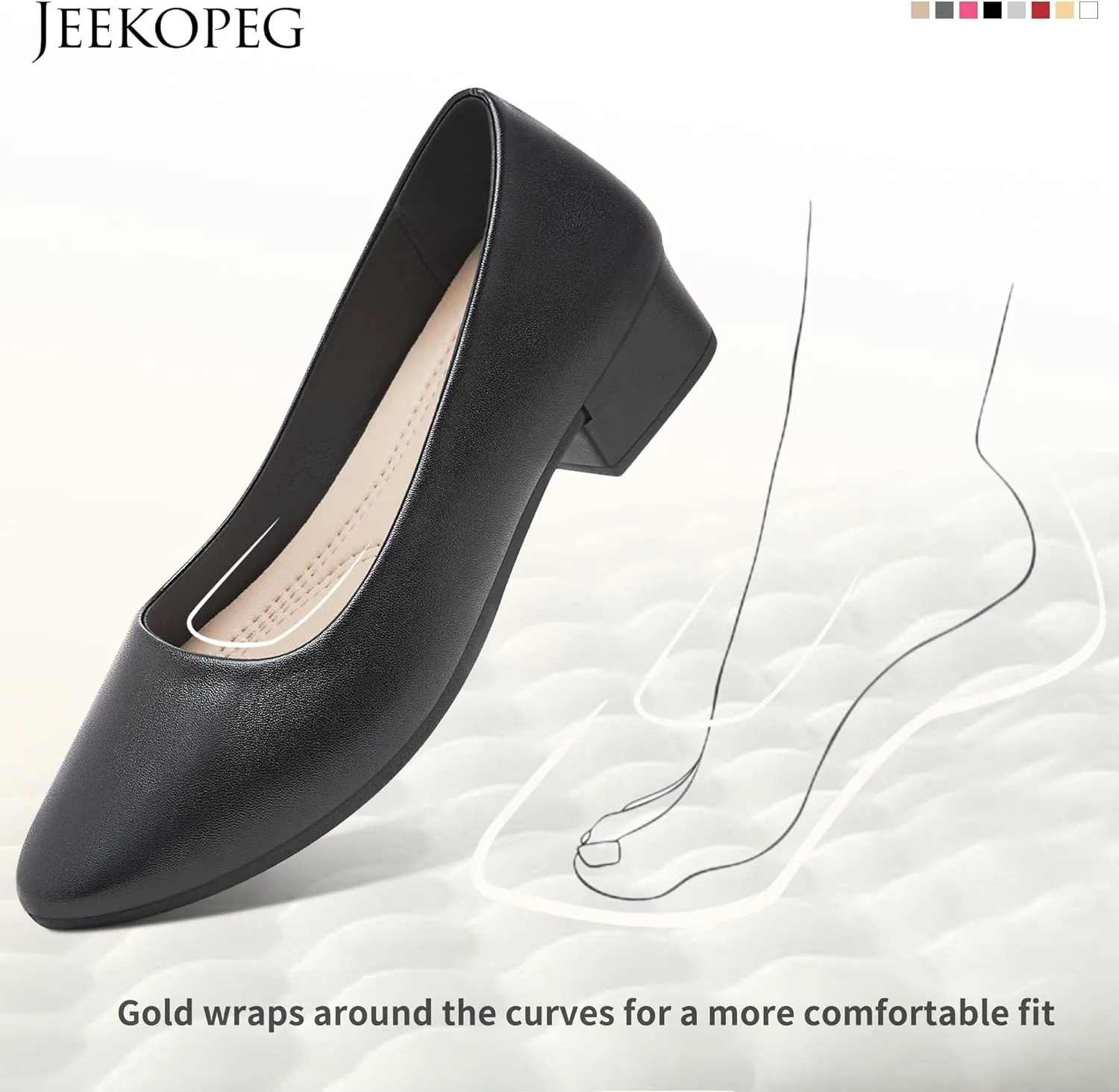 Jeekopeg Low Chunky Pumps Women's Round Toe Heels PU Leather Chunky Pump Shoes Classic Closed Toe Pumps Low Heel Dress Shoes for Women